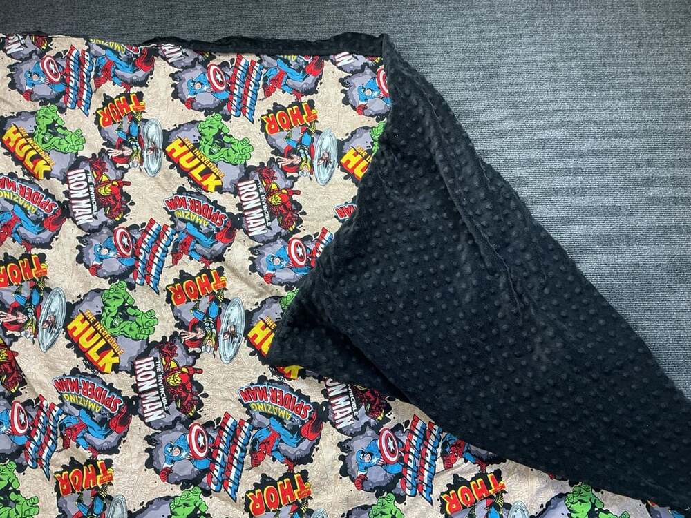 Marvel Avengers Superheroes Throw Blanket Minky Black Backing